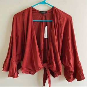 Olivaceous women’s rust cropped tie front faux suede top size medium